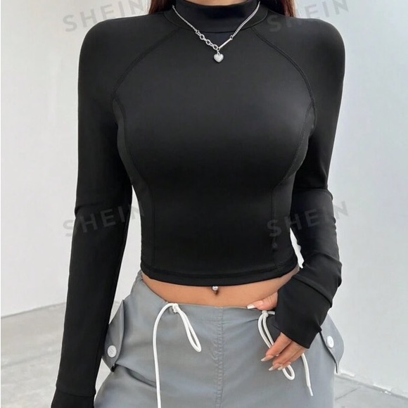“SHEIN” EZwear,black,mock-neck, raglan slv, sports compression top,size M, NWT - Picture 1 of 16